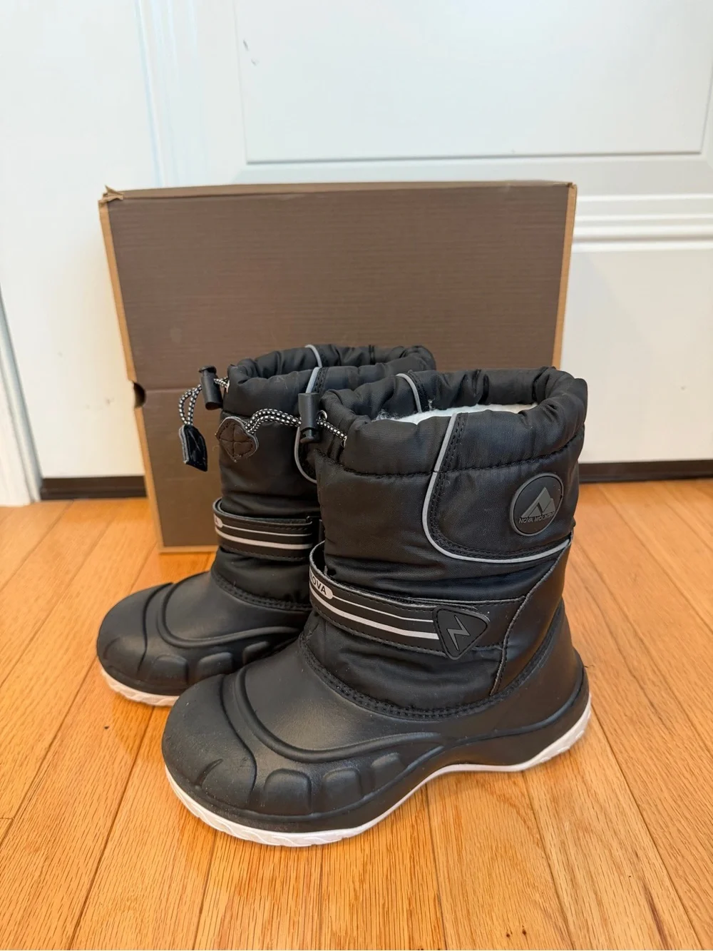 Kids Black Winter Snow Boots with Reflective Stripes